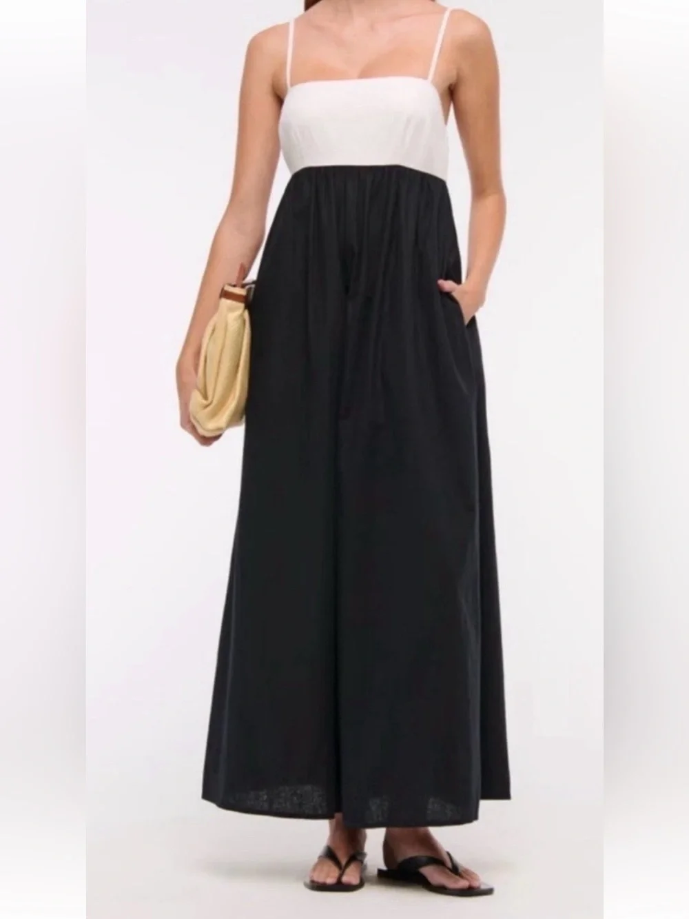 NWT Abercrombie & Fitch Women’s Tie-Back Babydoll Maxi Dress Black & White